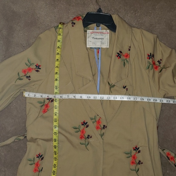 {Anthropologie & Cartonnier} belted embroidered trench coat - Sz M - Picture 13 of 14